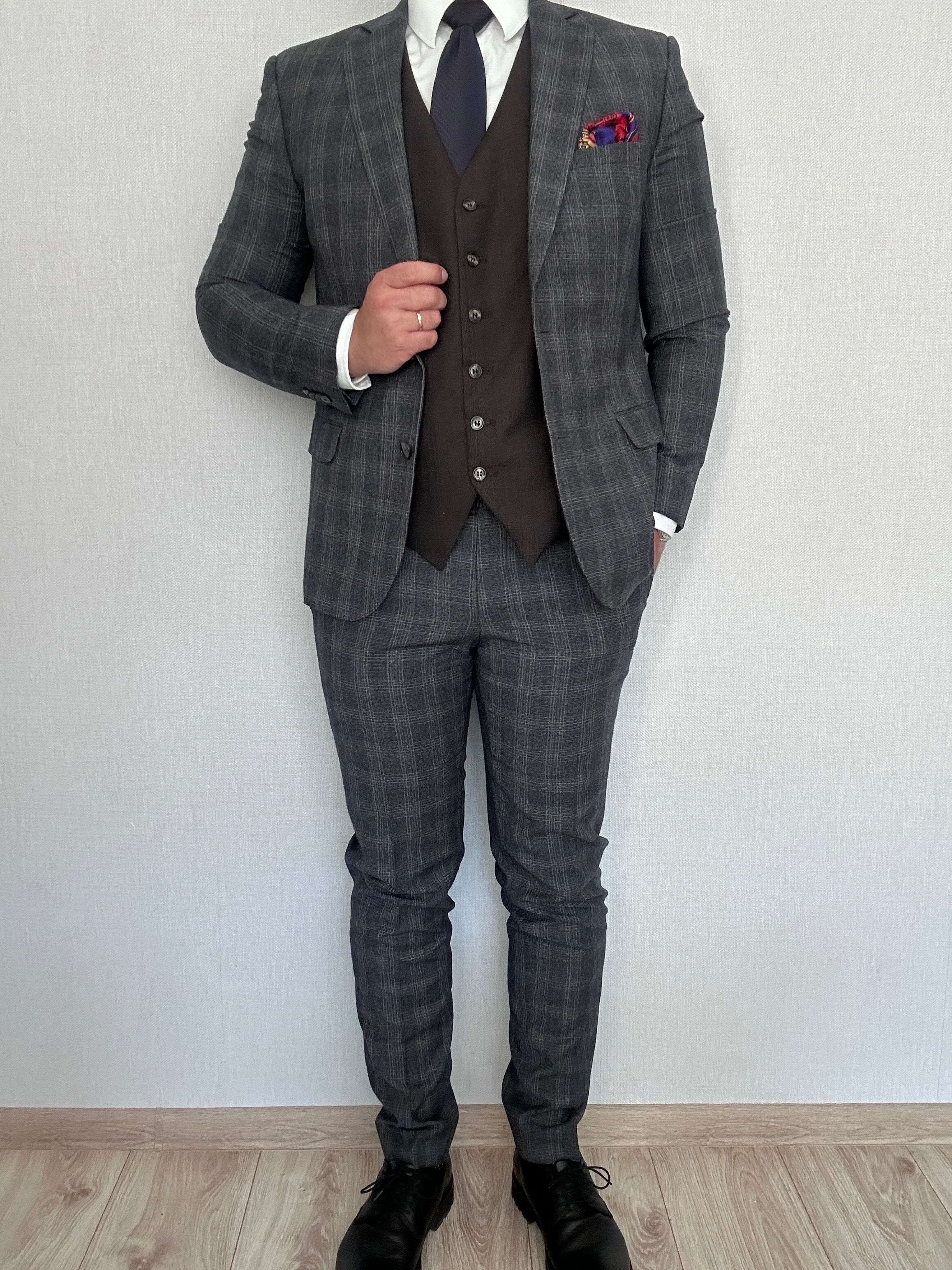 Garnitur szary krata Bytom 176/100/88