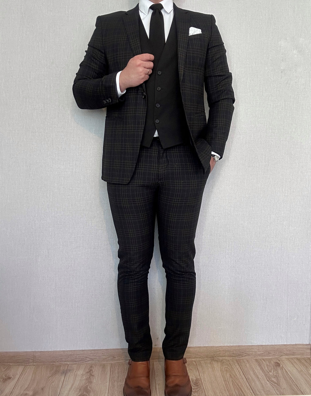 Garnitur granatowy krata Zara 50/40