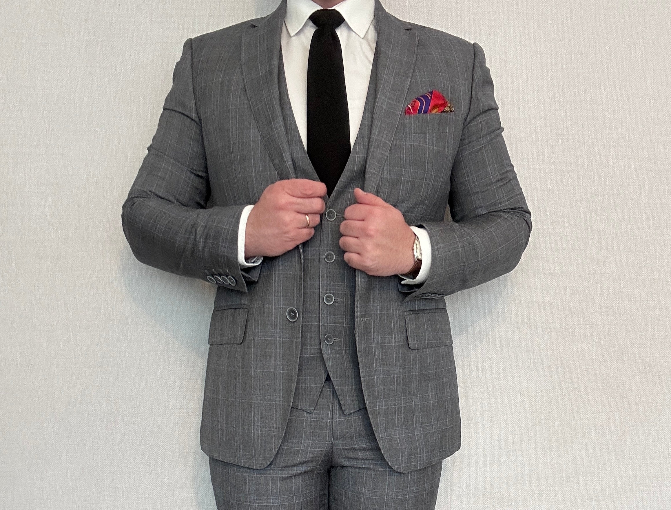 Trzyczęściowy garnitur szary krata Próchnik