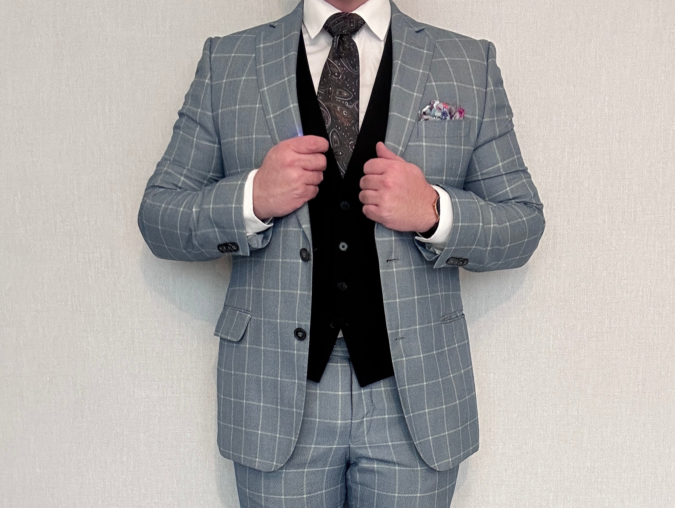 Garnitur jasnoniebieski/szary krata Bytom 182/100/88