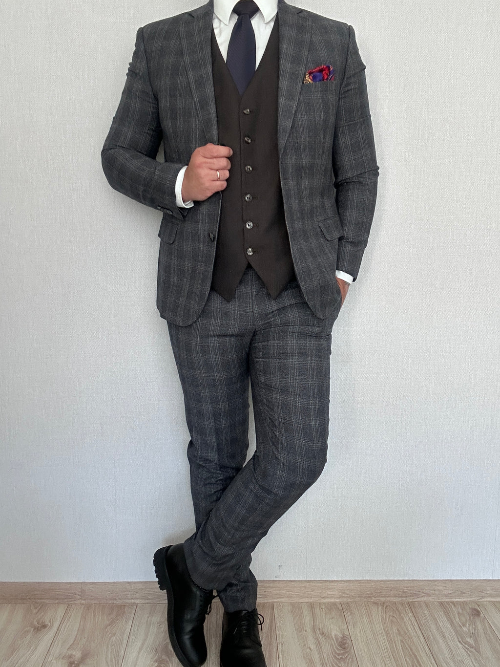 Garnitur szary krata Bytom 176/100/88