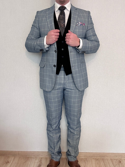 Garnitur jasnoniebieski/szary krata Bytom 182/100/88