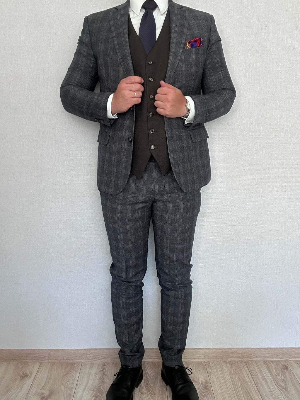 Garnitur szary krata Bytom 176/100/88