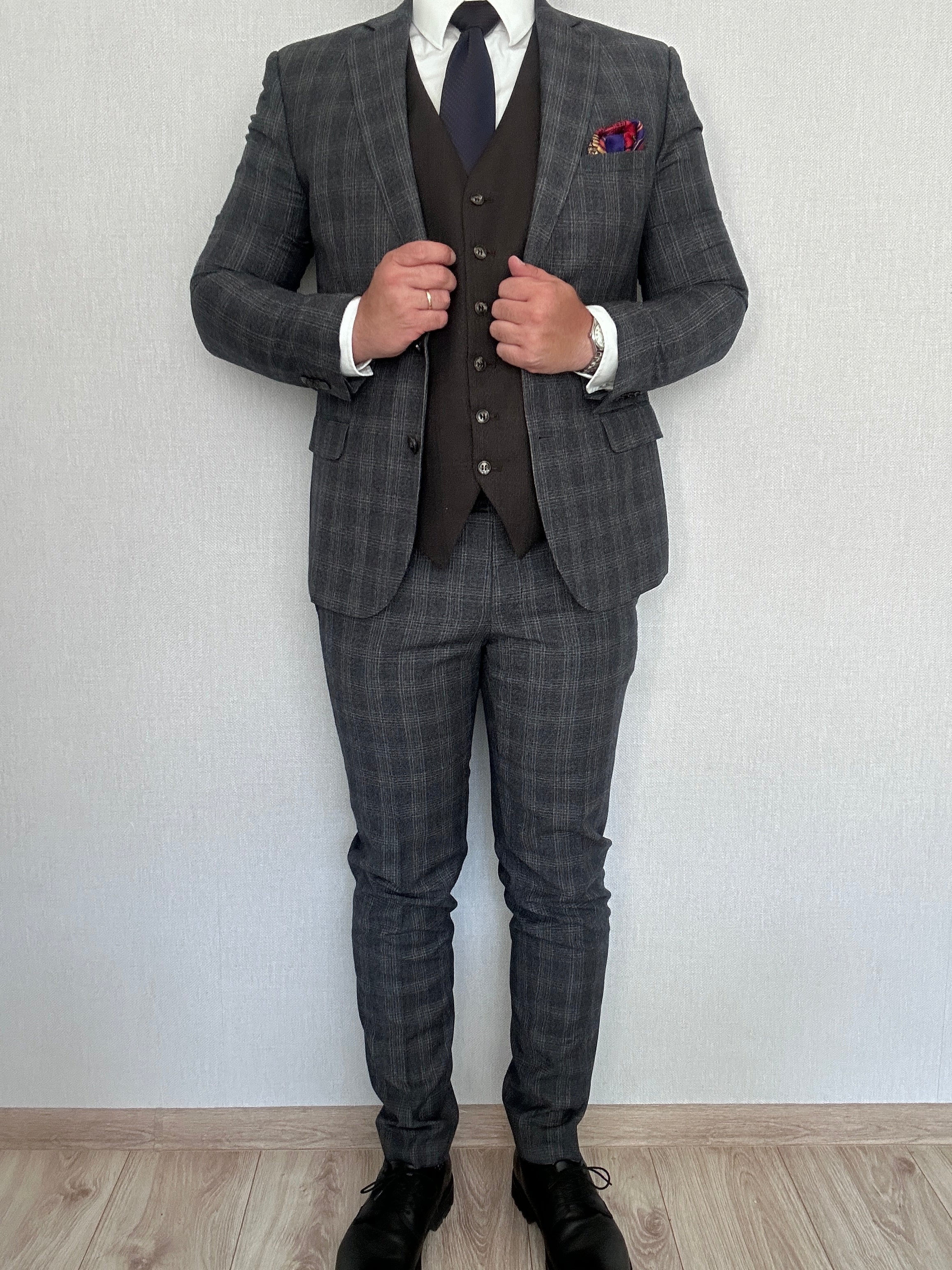 Garnitur szary krata Bytom 176/100/88